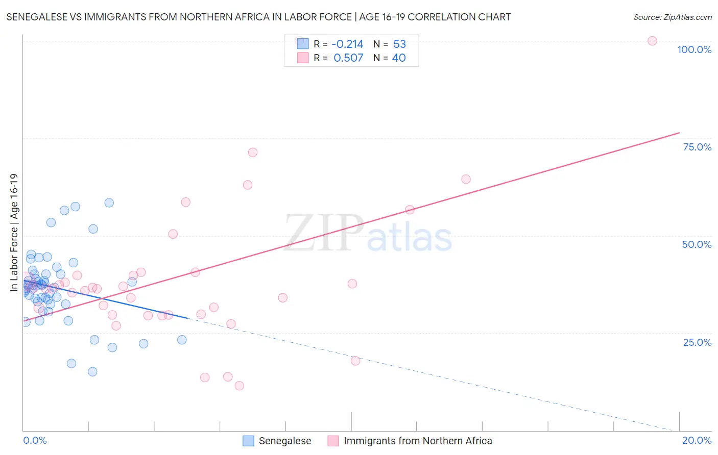 Senegalese vs Immigrants from Northern Africa In Labor Force | Age 16-19