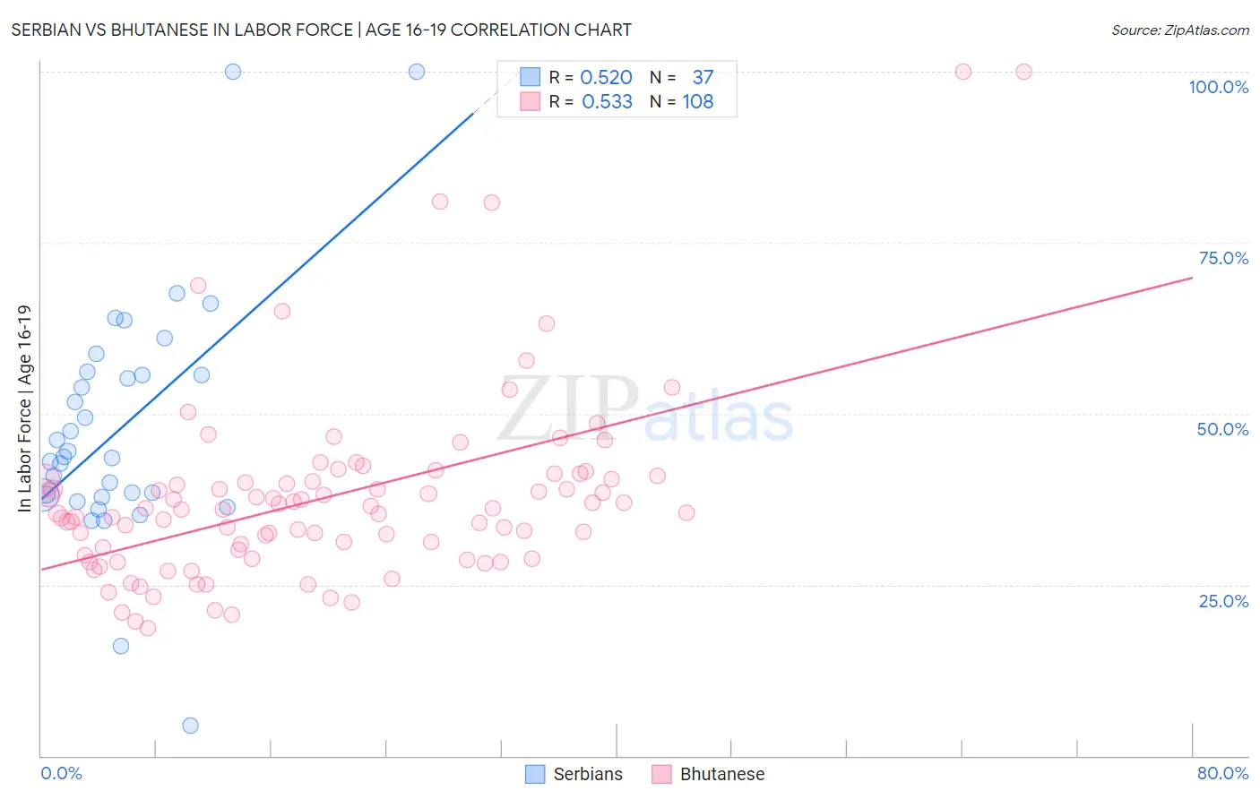 Serbian vs Bhutanese In Labor Force | Age 16-19