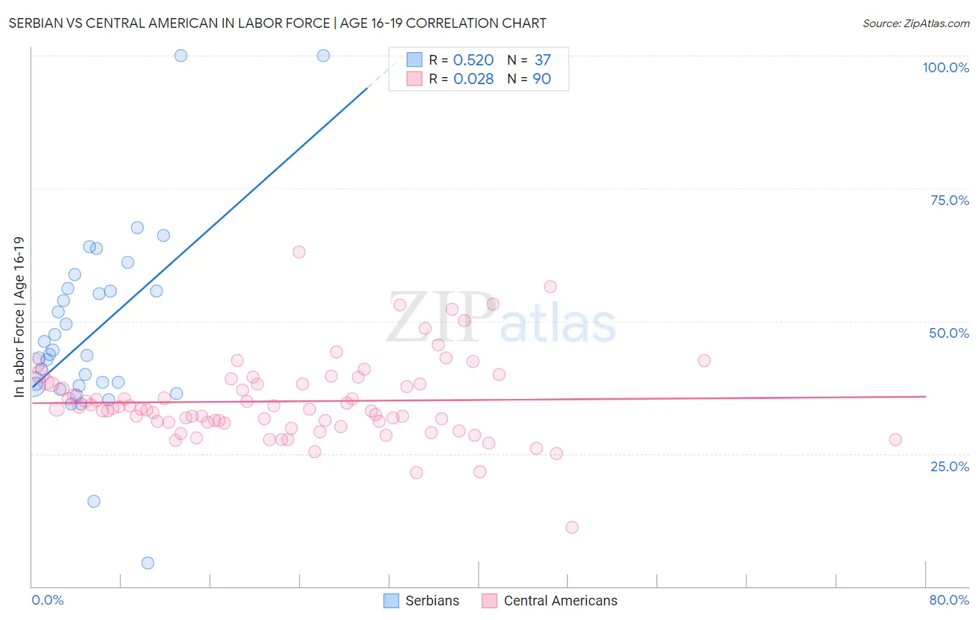 Serbian vs Central American In Labor Force | Age 16-19