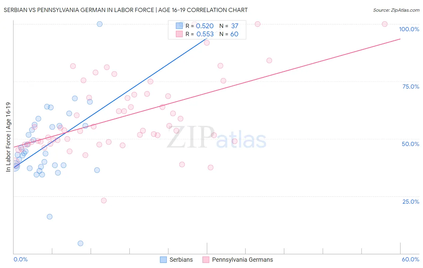 Serbian vs Pennsylvania German In Labor Force | Age 16-19
