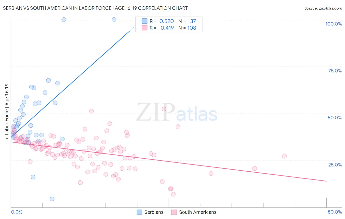 Serbian vs South American In Labor Force | Age 16-19