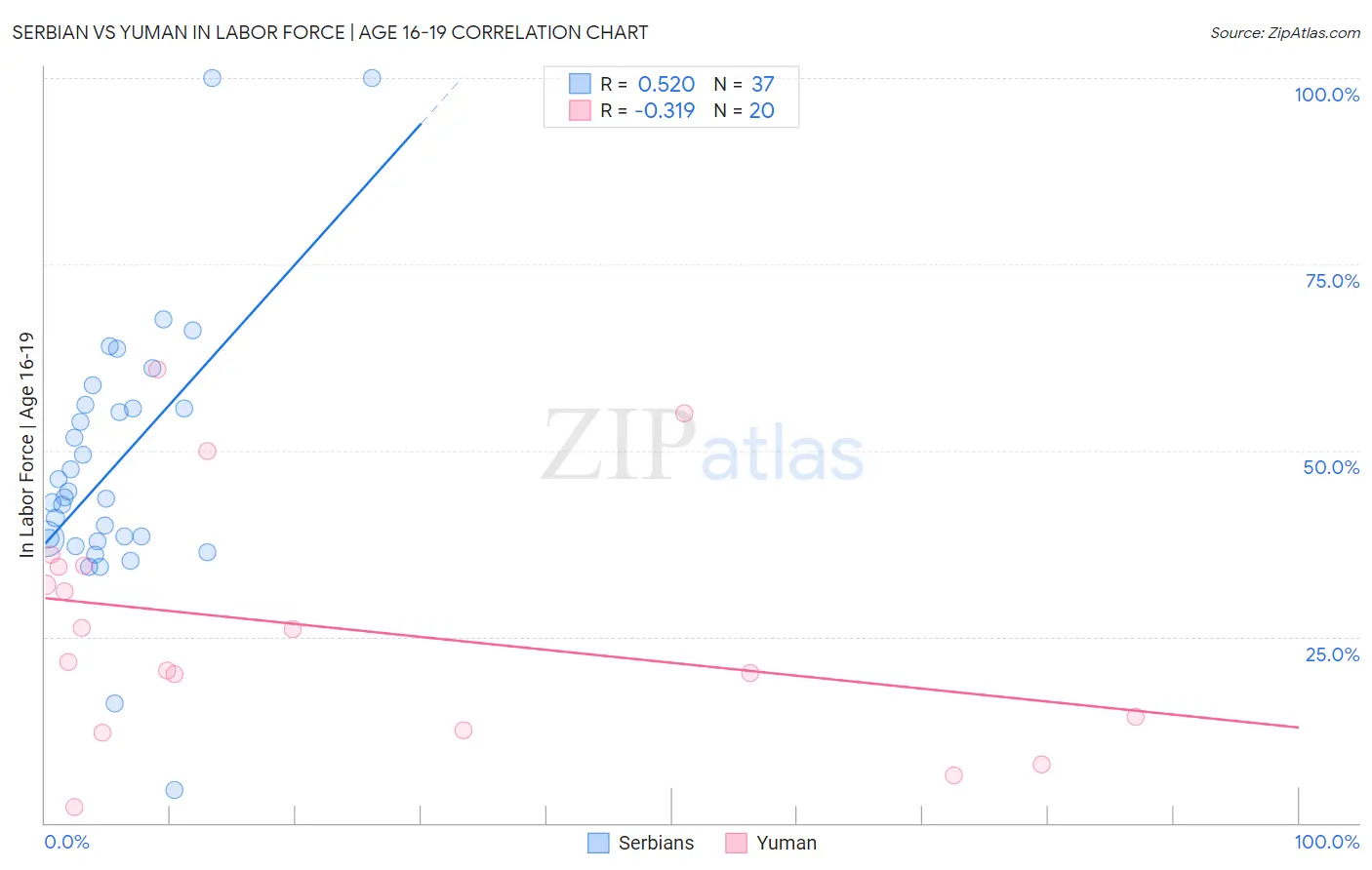 Serbian vs Yuman In Labor Force | Age 16-19