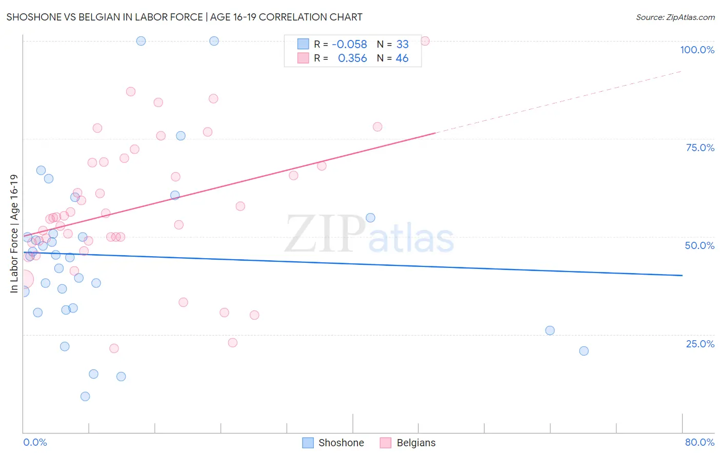 Shoshone vs Belgian In Labor Force | Age 16-19