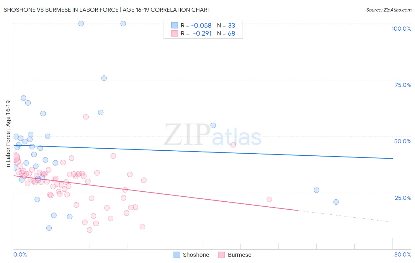 Shoshone vs Burmese In Labor Force | Age 16-19