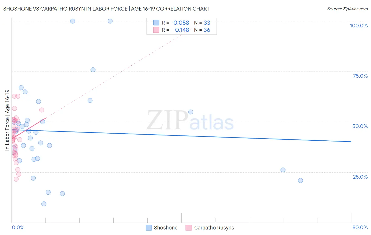 Shoshone vs Carpatho Rusyn In Labor Force | Age 16-19