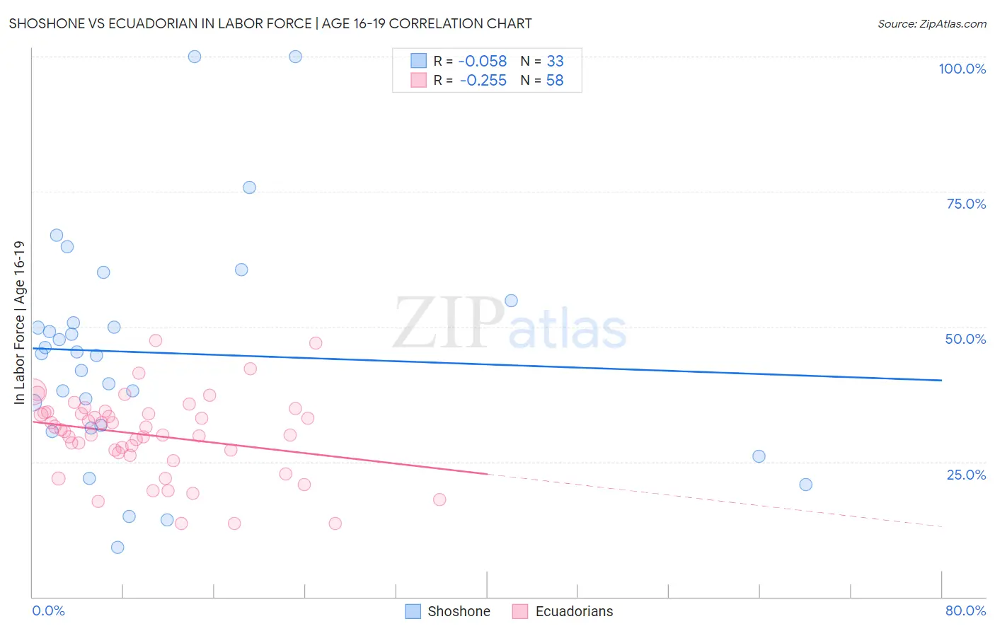 Shoshone vs Ecuadorian In Labor Force | Age 16-19