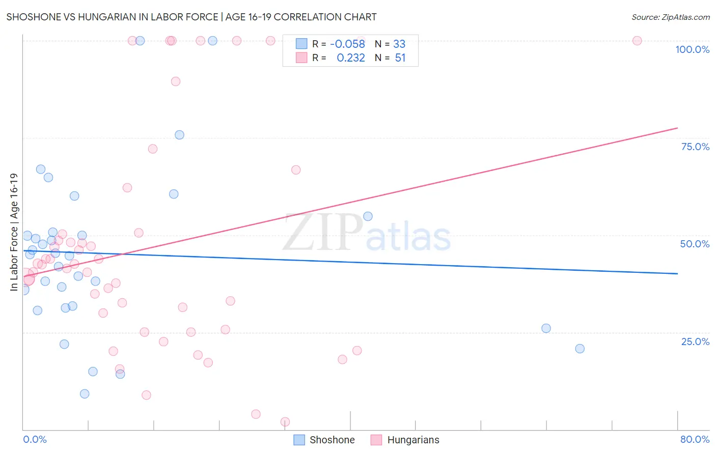 Shoshone vs Hungarian In Labor Force | Age 16-19