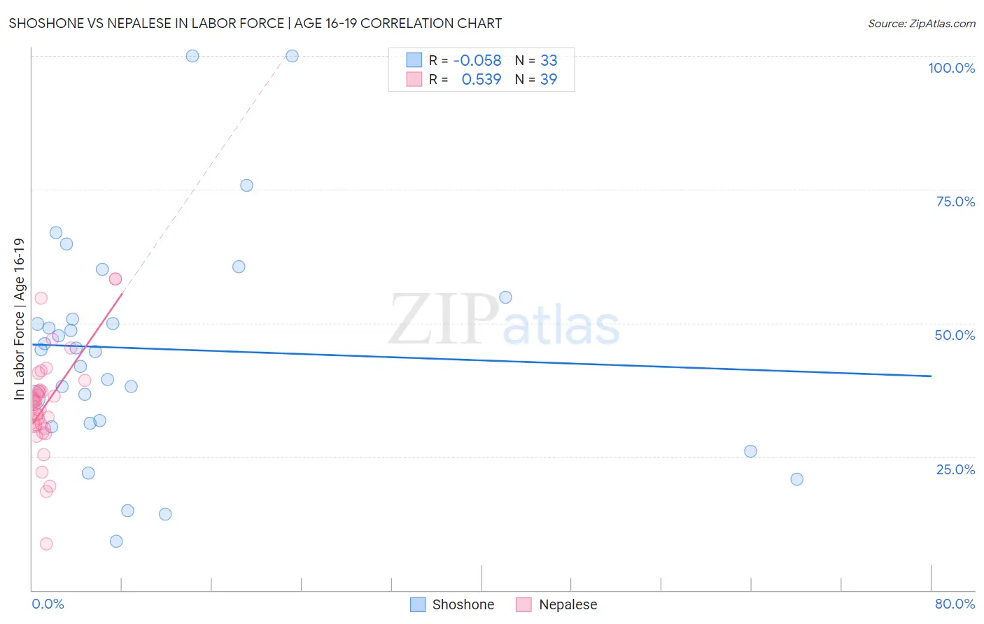 Shoshone vs Nepalese In Labor Force | Age 16-19