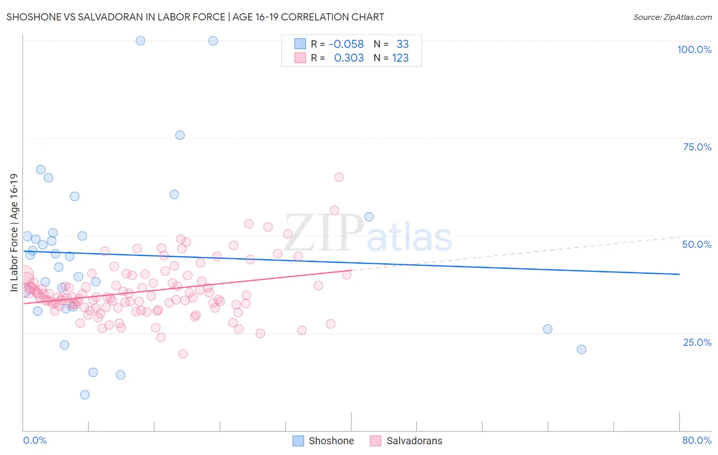 Shoshone vs Salvadoran In Labor Force | Age 16-19