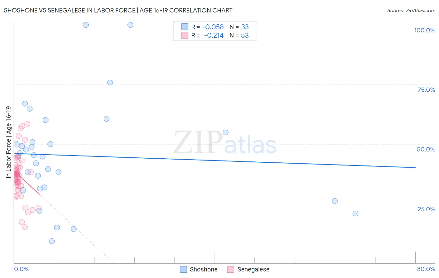 Shoshone vs Senegalese In Labor Force | Age 16-19