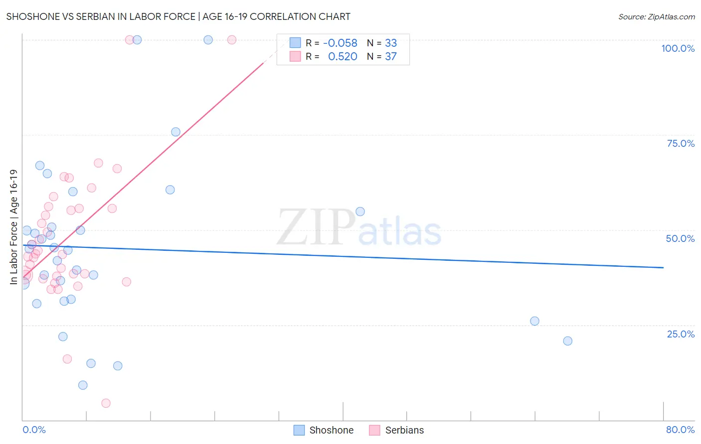 Shoshone vs Serbian In Labor Force | Age 16-19