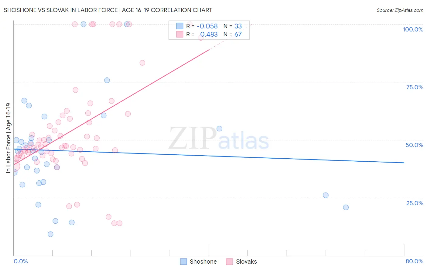 Shoshone vs Slovak In Labor Force | Age 16-19