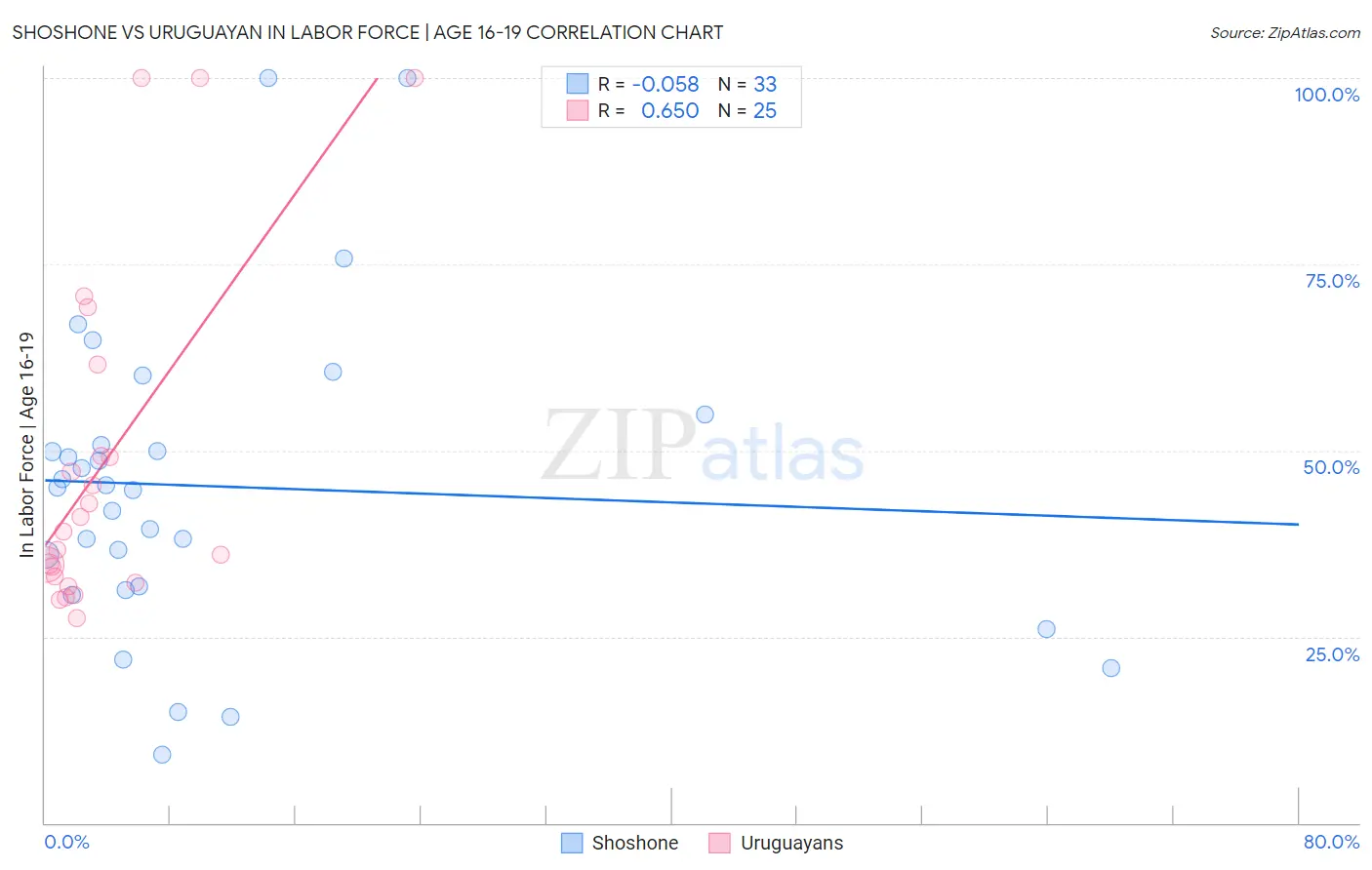 Shoshone vs Uruguayan In Labor Force | Age 16-19
