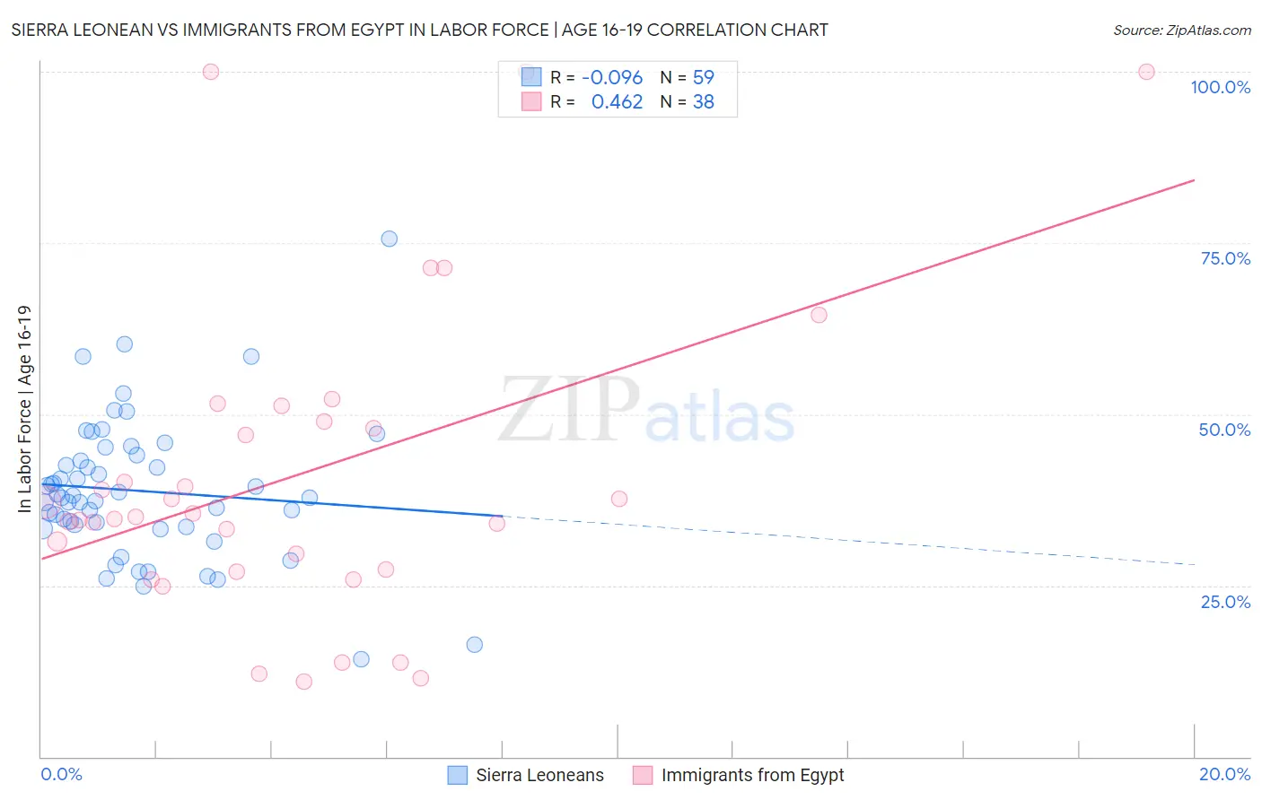 Sierra Leonean vs Immigrants from Egypt In Labor Force | Age 16-19