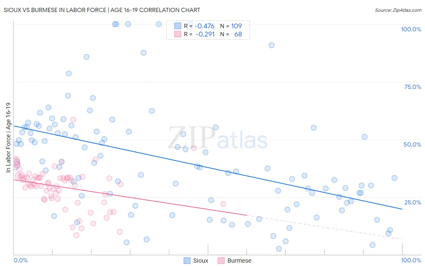 Sioux vs Burmese In Labor Force | Age 16-19