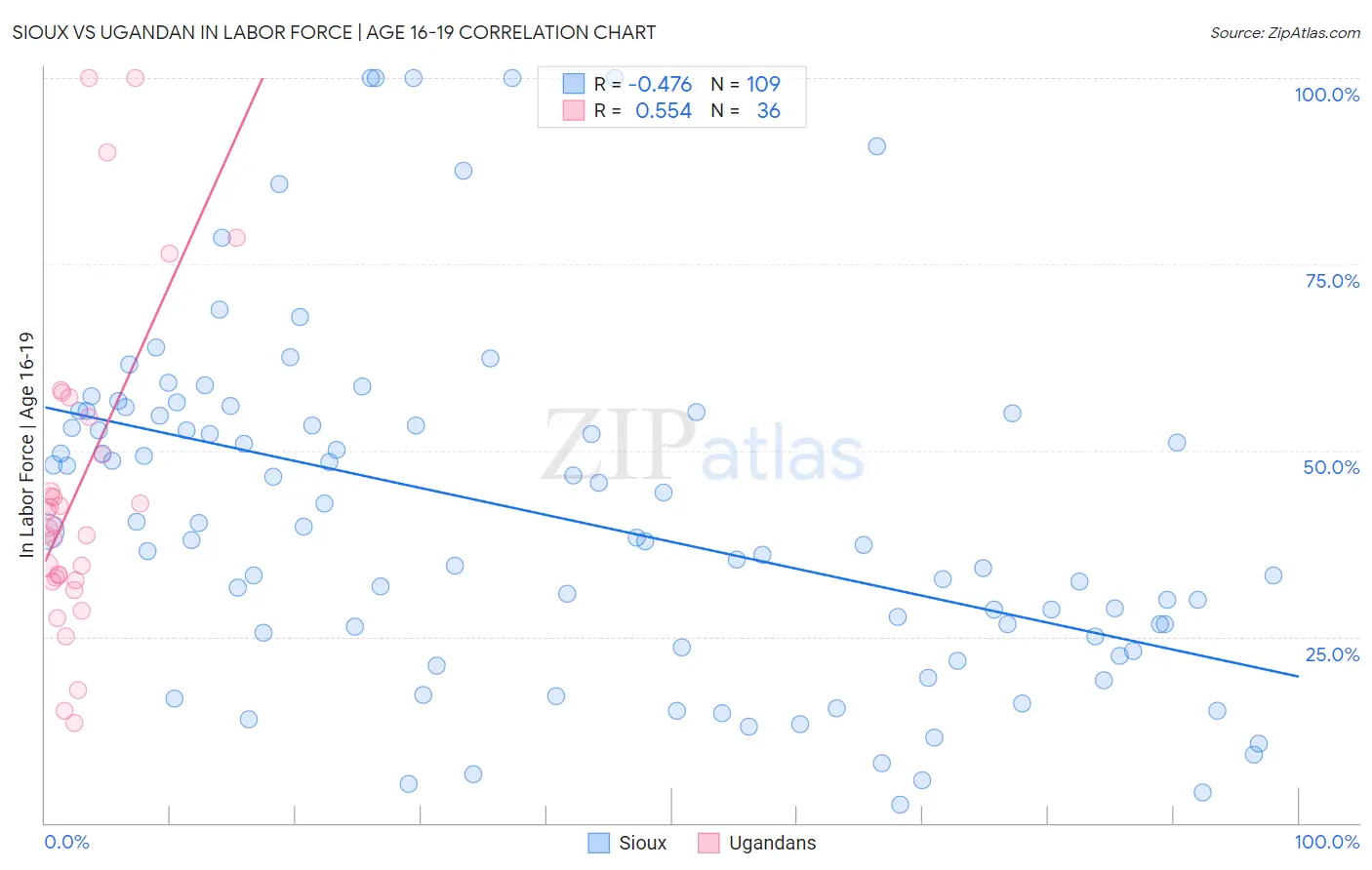 Sioux vs Ugandan In Labor Force | Age 16-19
