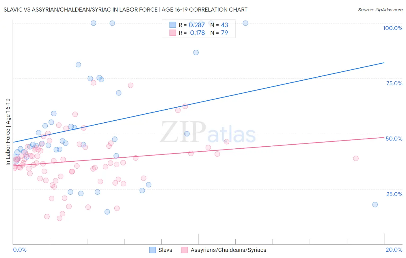 Slavic vs Assyrian/Chaldean/Syriac In Labor Force | Age 16-19