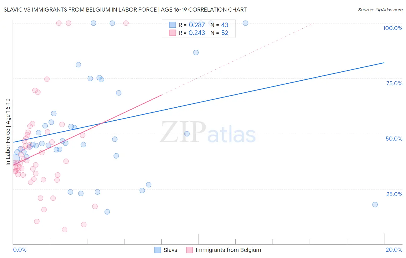 Slavic vs Immigrants from Belgium In Labor Force | Age 16-19