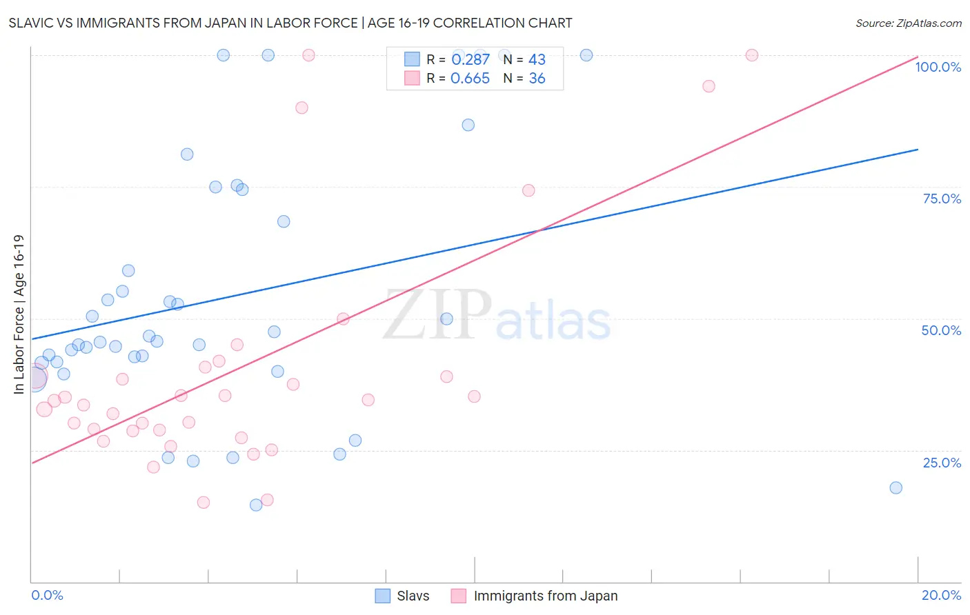 Slavic vs Immigrants from Japan In Labor Force | Age 16-19