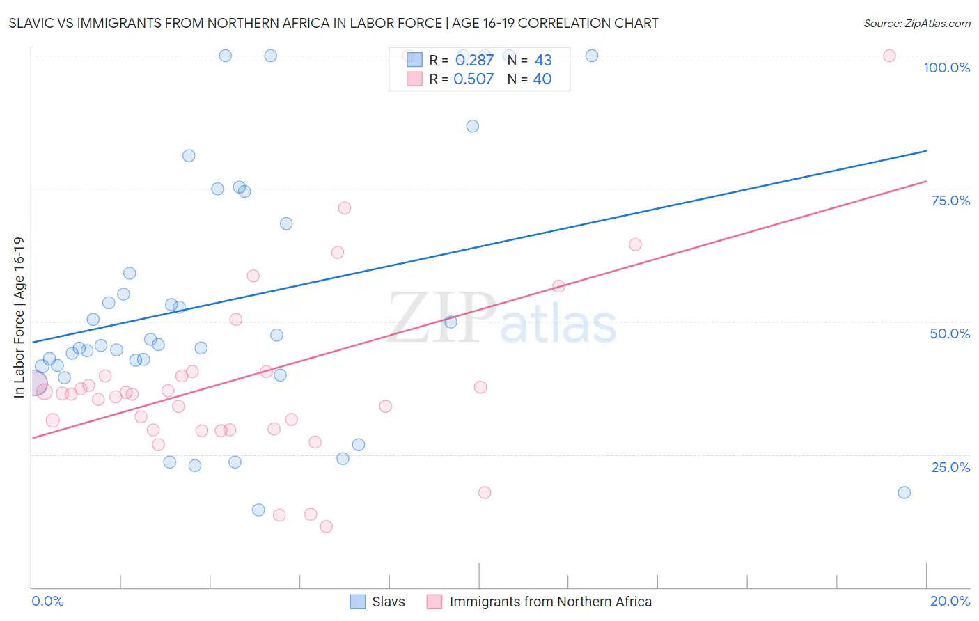 Slavic vs Immigrants from Northern Africa In Labor Force | Age 16-19