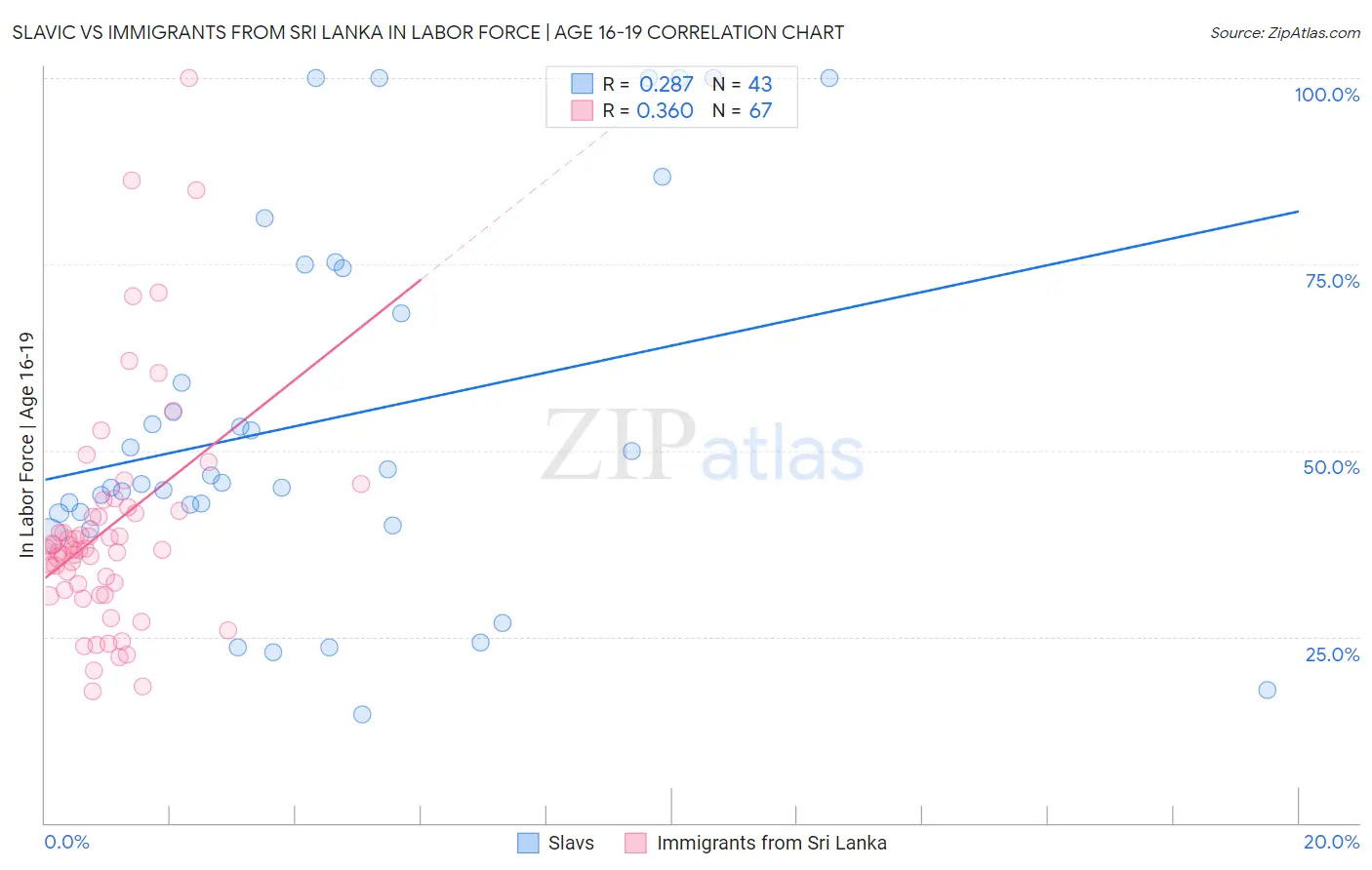 Slavic vs Immigrants from Sri Lanka In Labor Force | Age 16-19