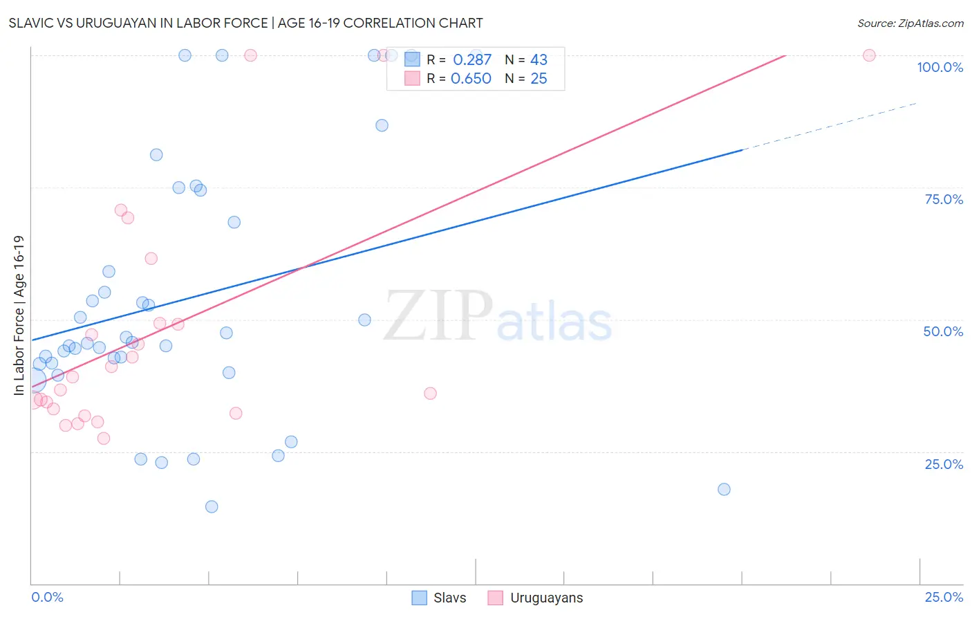 Slavic vs Uruguayan In Labor Force | Age 16-19