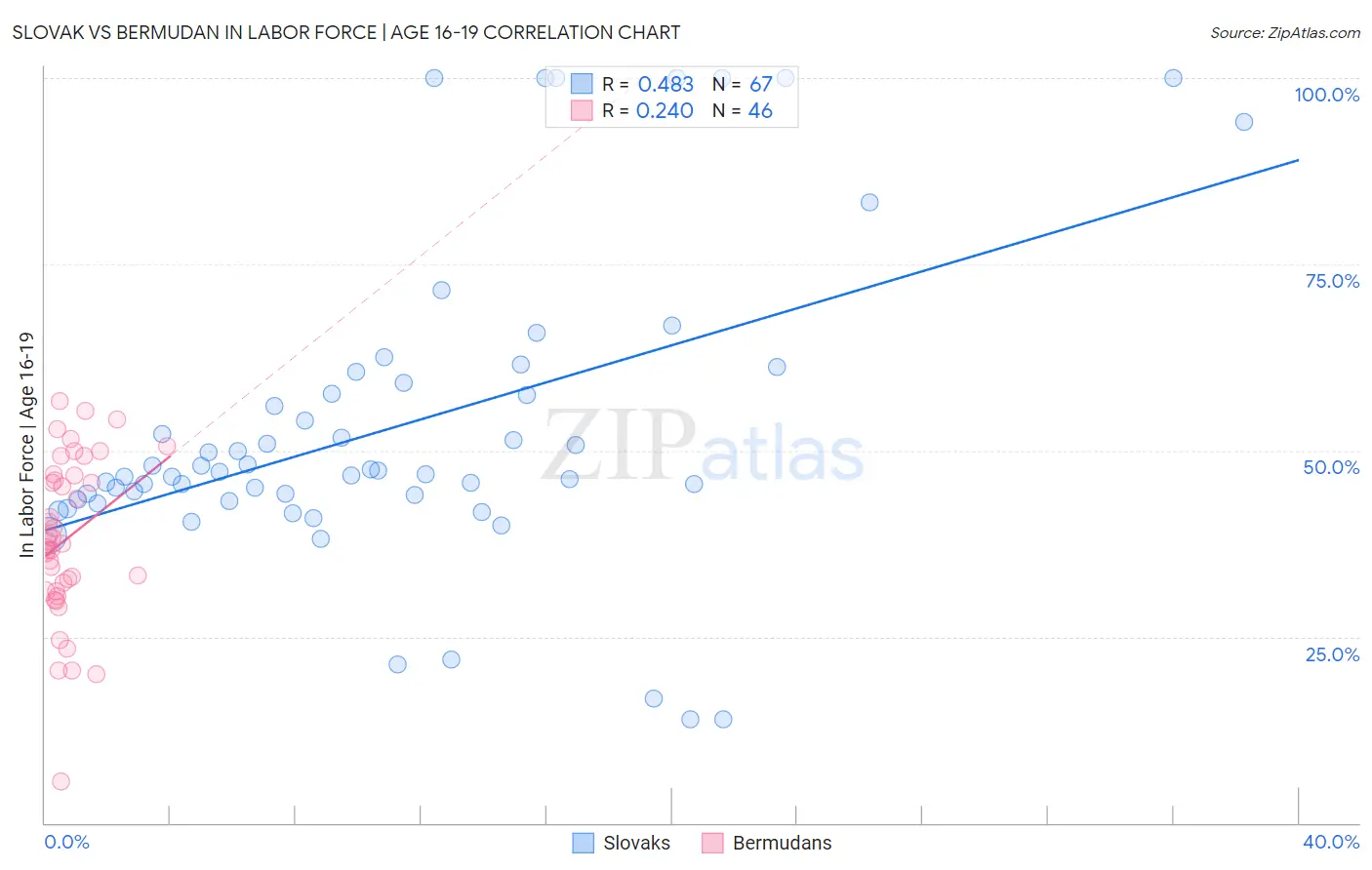 Slovak vs Bermudan In Labor Force | Age 16-19