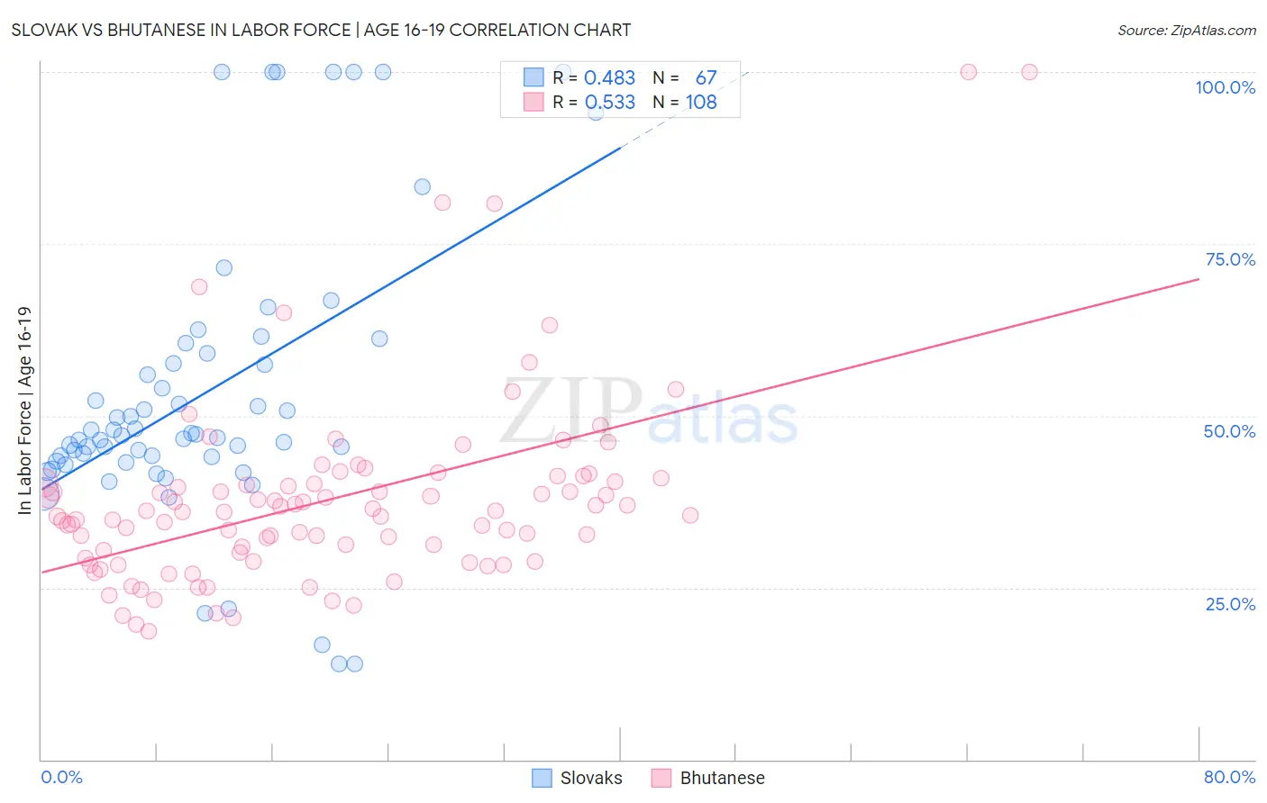 Slovak vs Bhutanese In Labor Force | Age 16-19