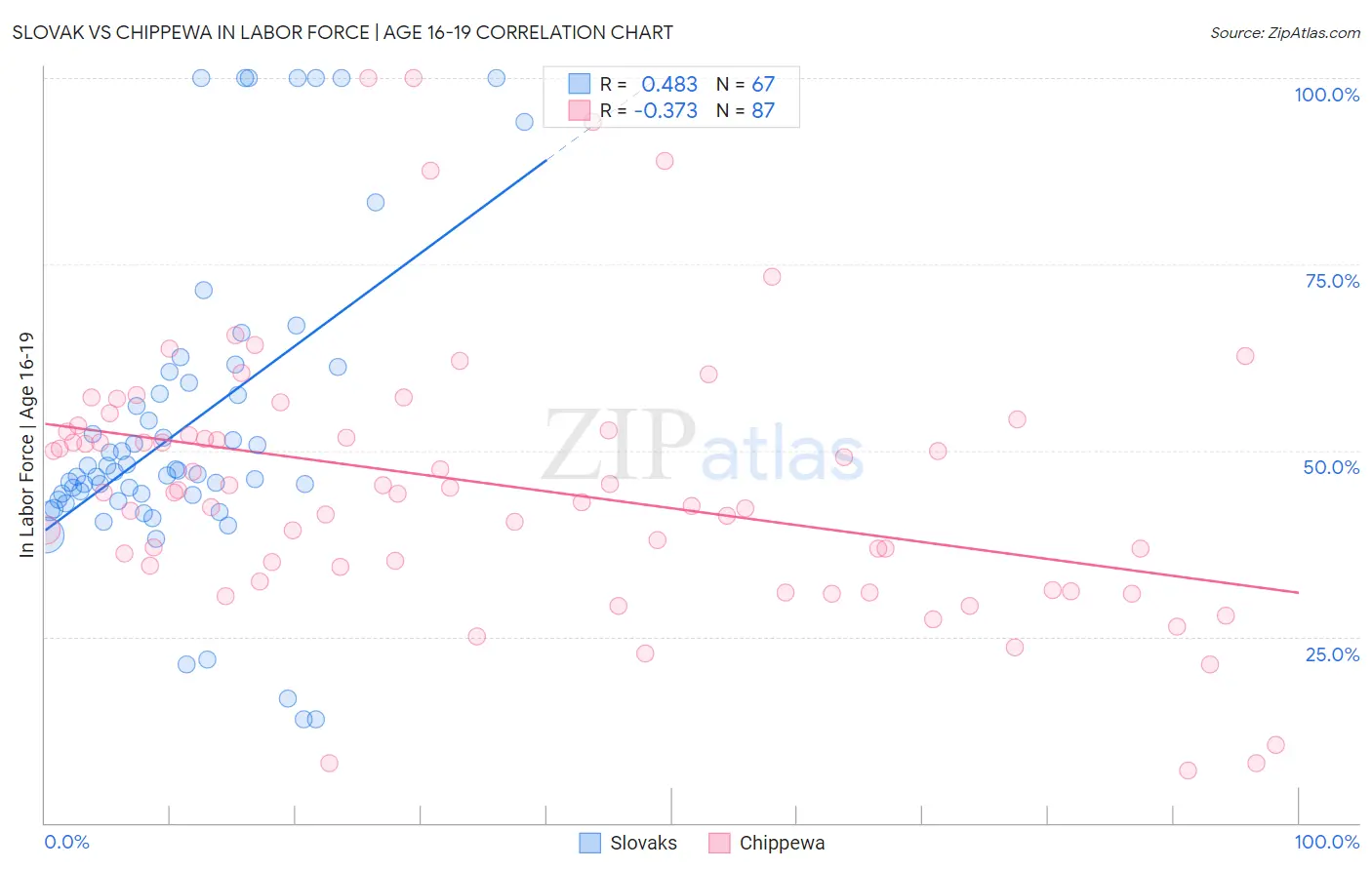 Slovak vs Chippewa In Labor Force | Age 16-19