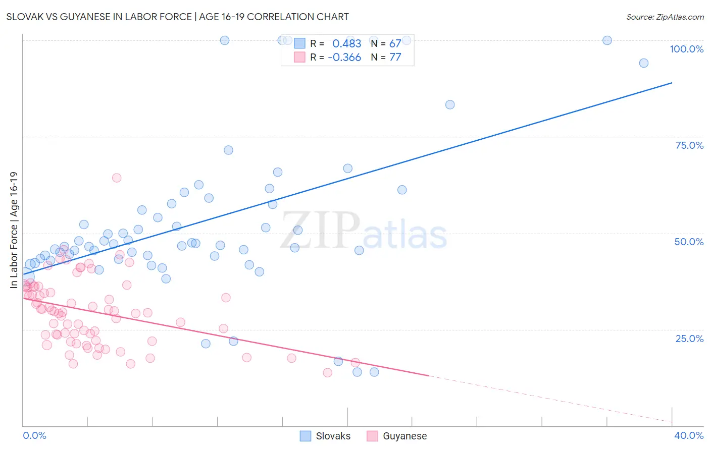 Slovak vs Guyanese In Labor Force | Age 16-19