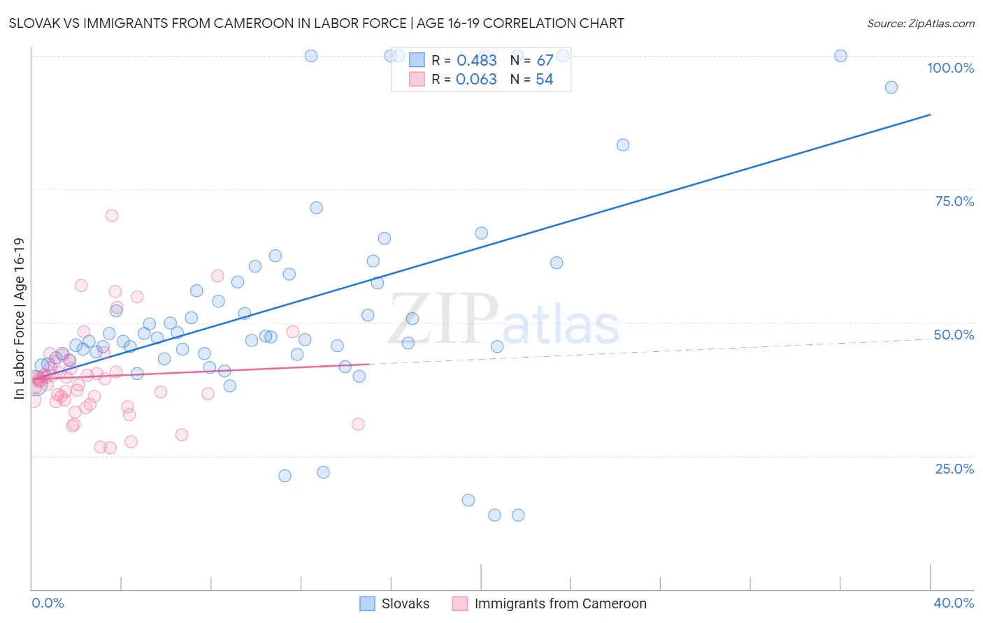 Slovak vs Immigrants from Cameroon In Labor Force | Age 16-19