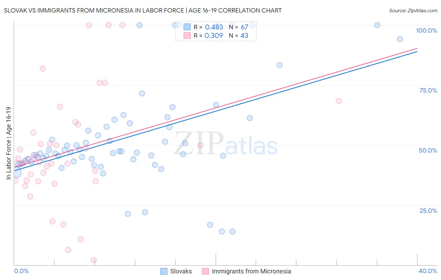 Slovak vs Immigrants from Micronesia In Labor Force | Age 16-19