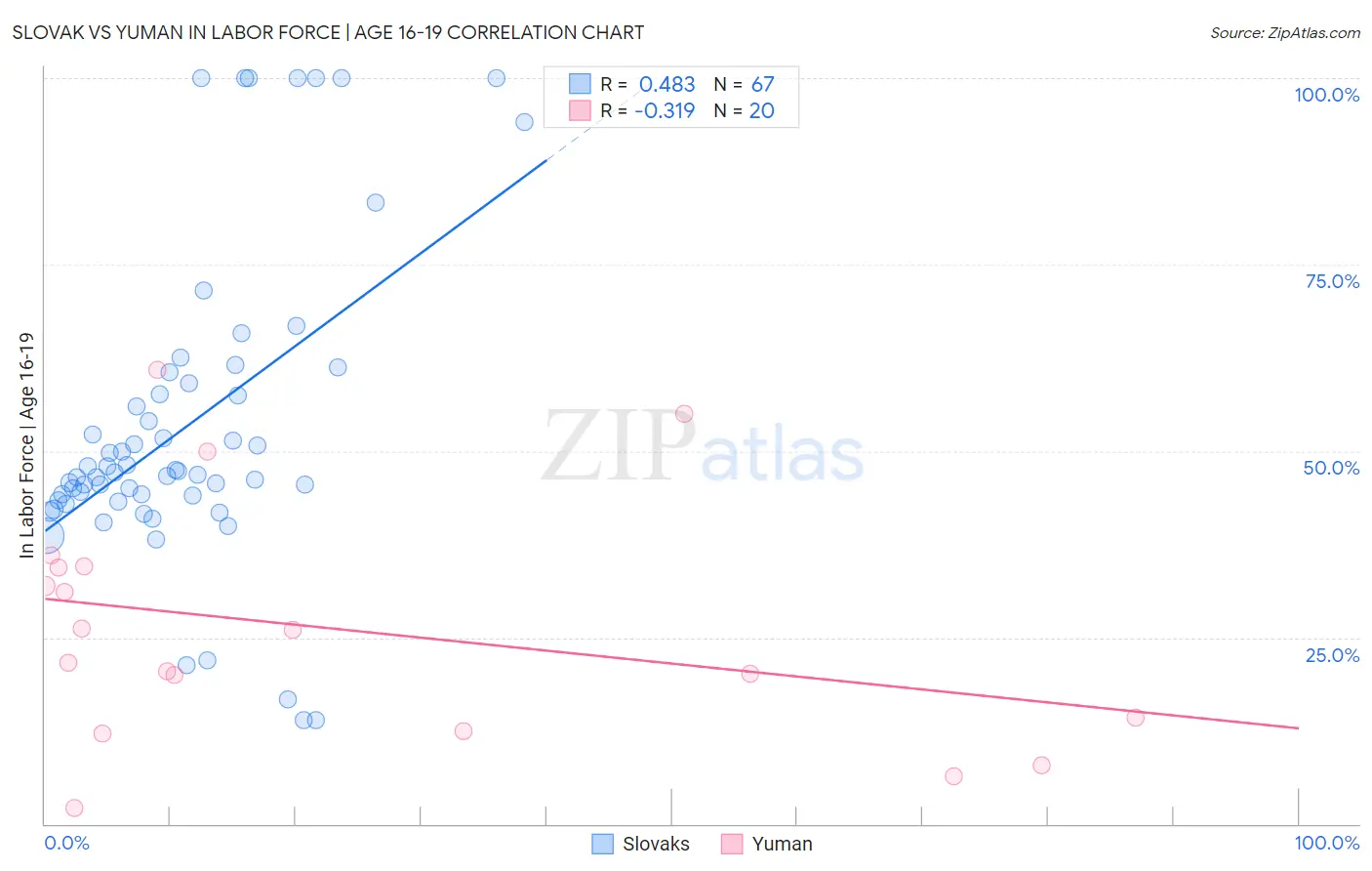 Slovak vs Yuman In Labor Force | Age 16-19