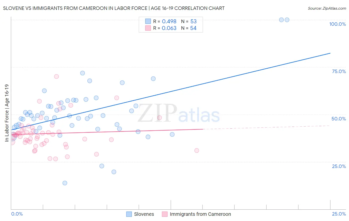 Slovene vs Immigrants from Cameroon In Labor Force | Age 16-19