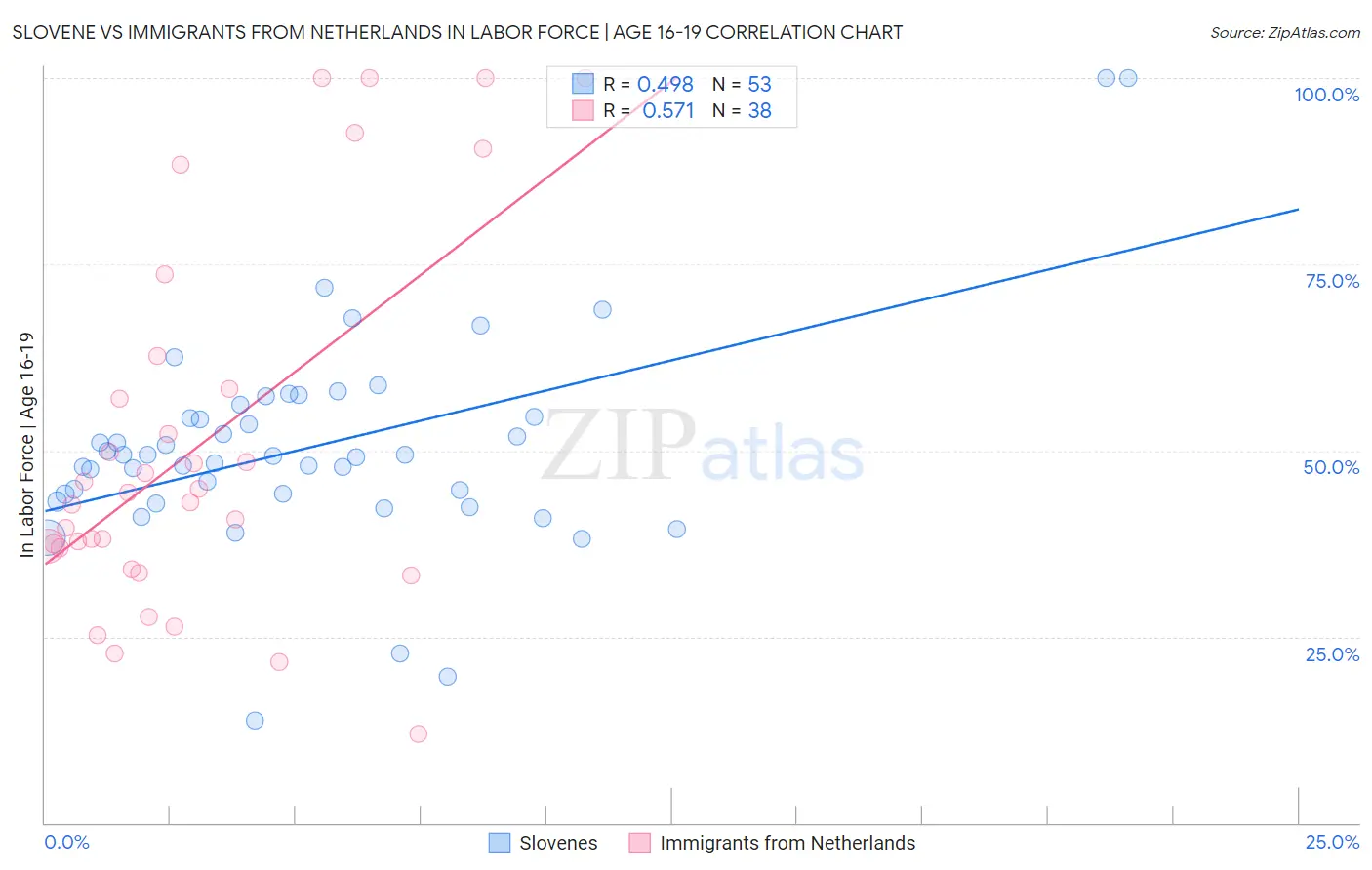 Slovene vs Immigrants from Netherlands In Labor Force | Age 16-19