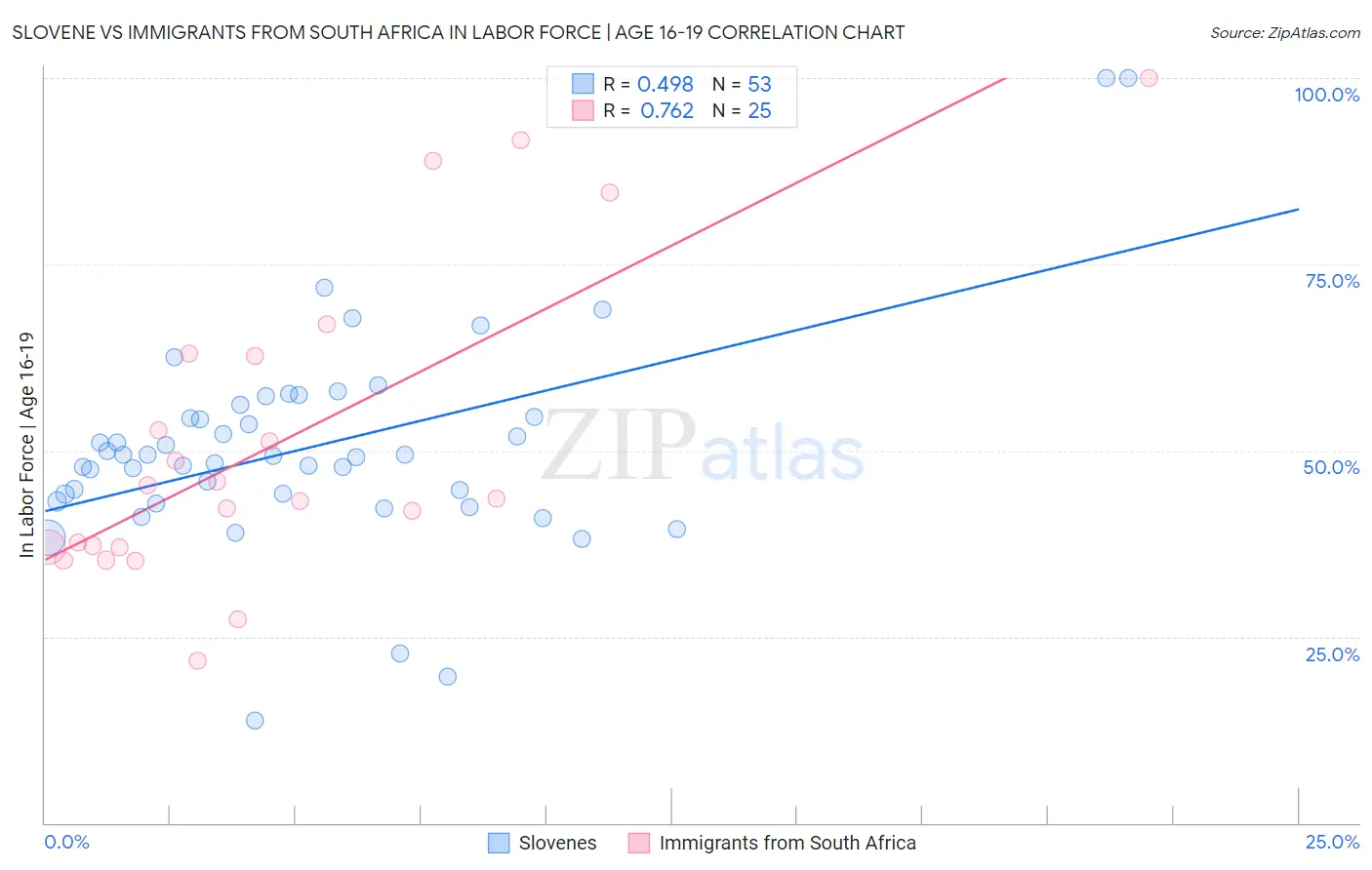 Slovene vs Immigrants from South Africa In Labor Force | Age 16-19