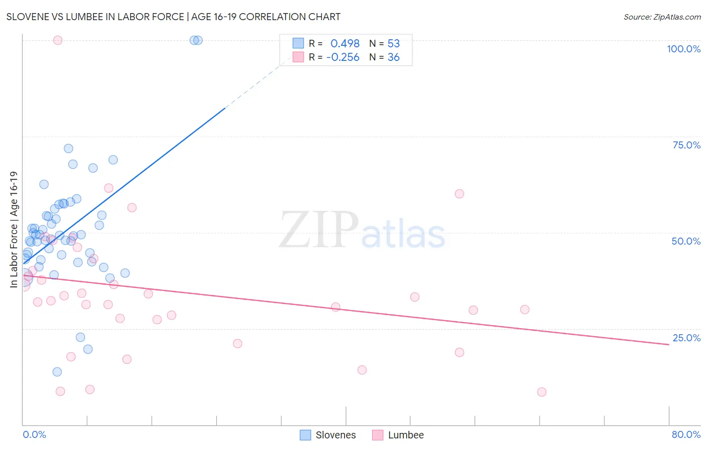 Slovene vs Lumbee In Labor Force | Age 16-19