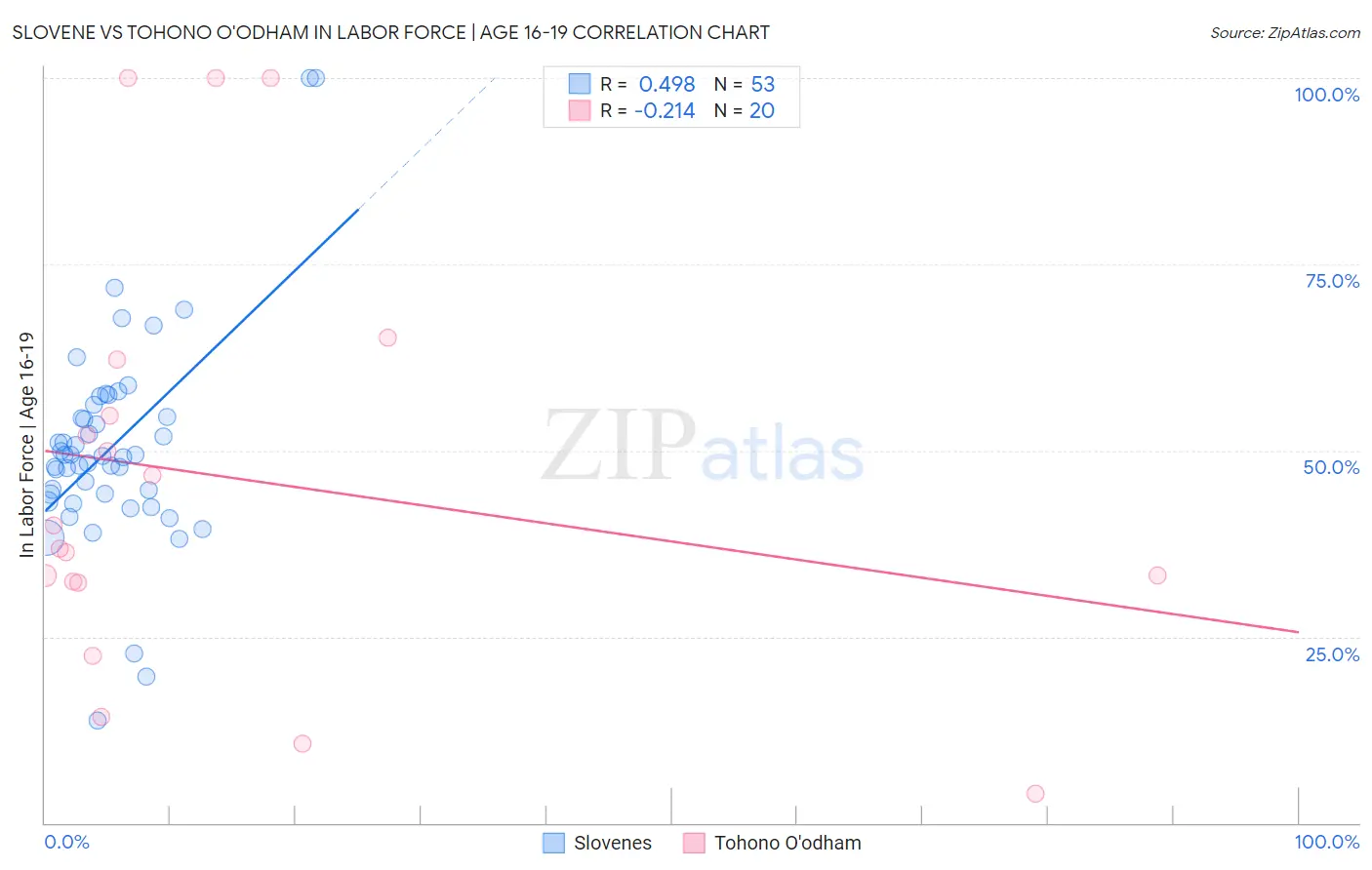 Slovene vs Tohono O'odham In Labor Force | Age 16-19