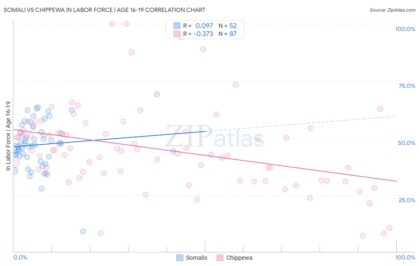 Somali vs Chippewa In Labor Force | Age 16-19