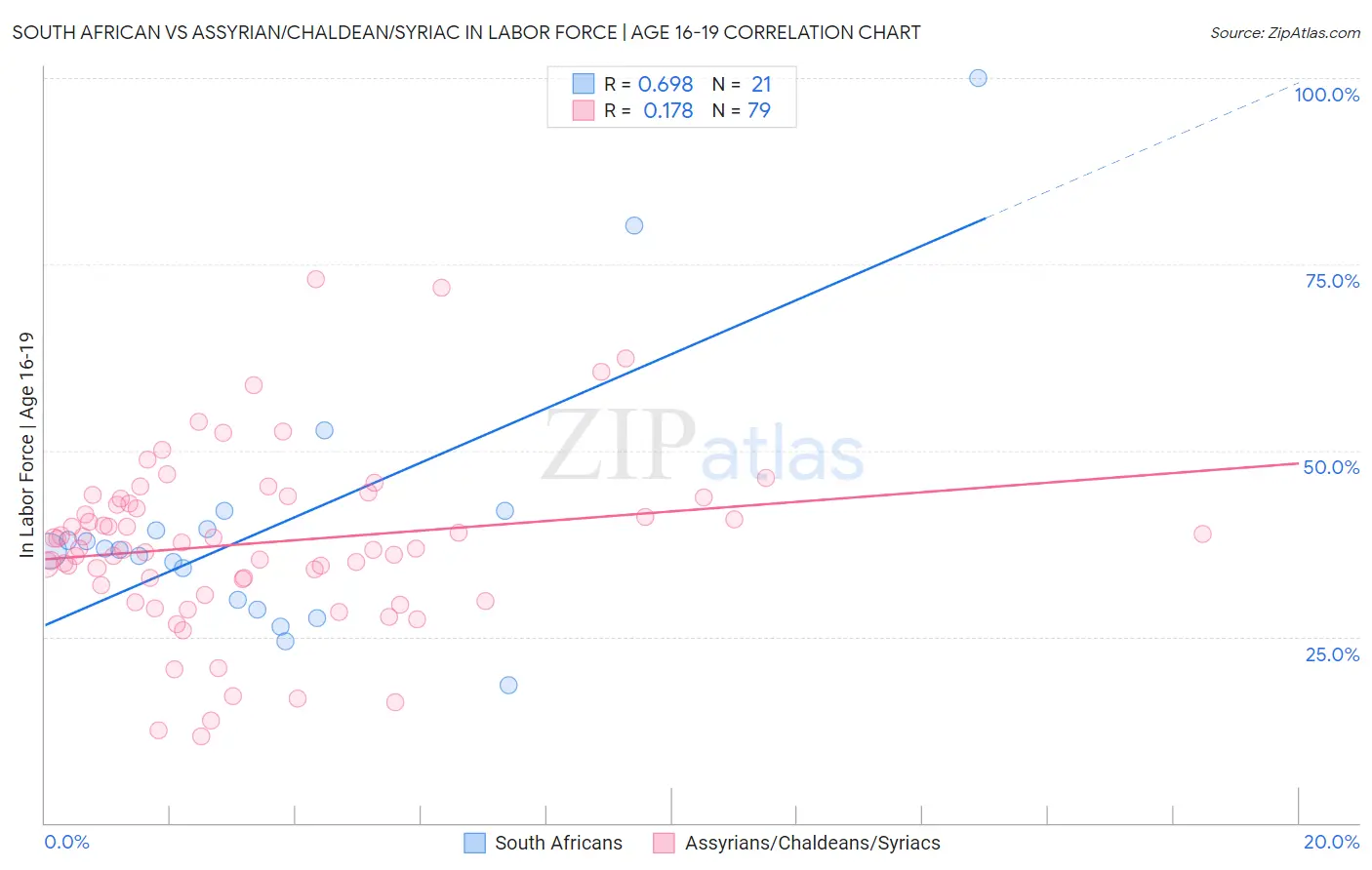 South African vs Assyrian/Chaldean/Syriac In Labor Force | Age 16-19