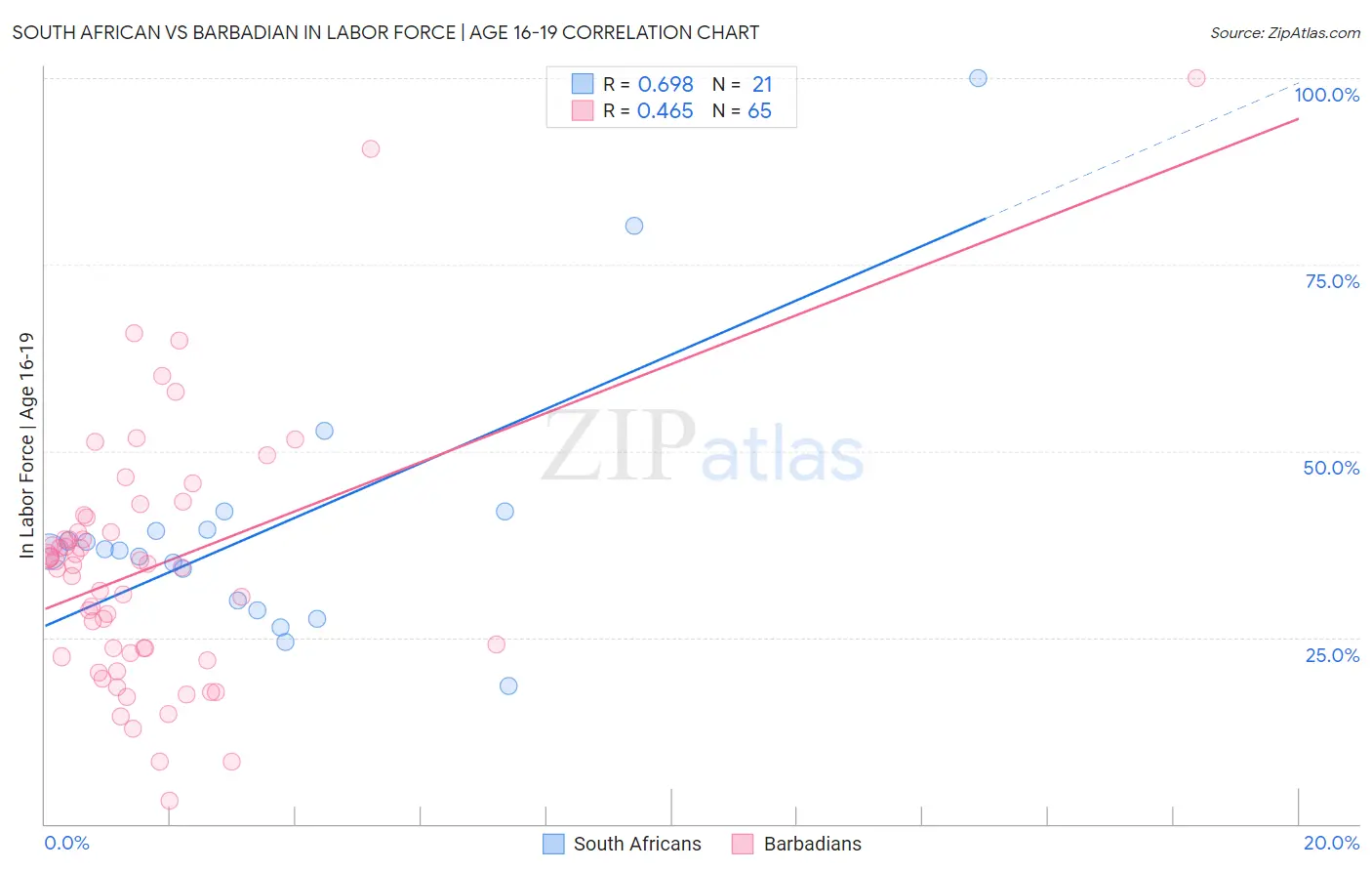 South African vs Barbadian In Labor Force | Age 16-19