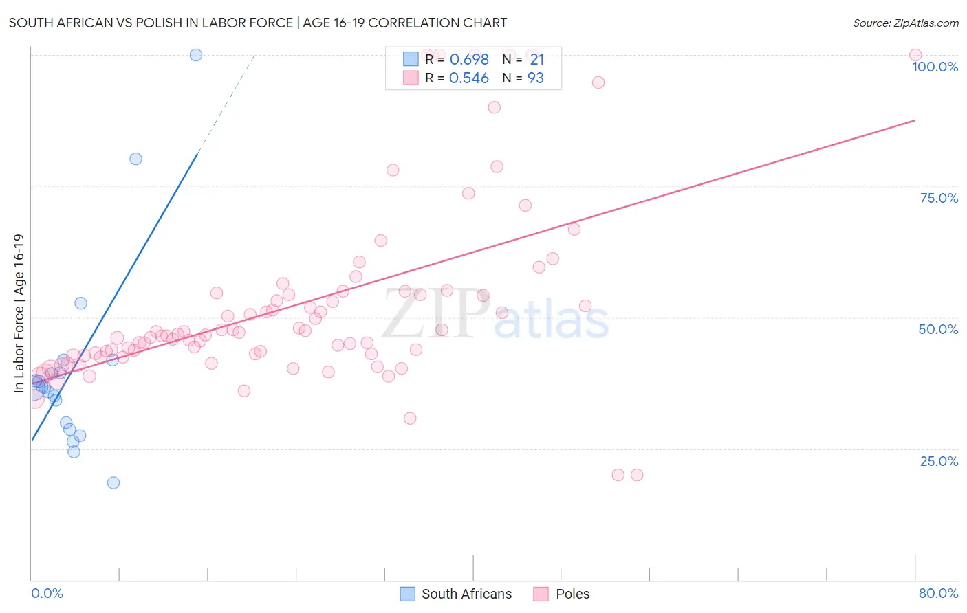 South African vs Polish In Labor Force | Age 16-19