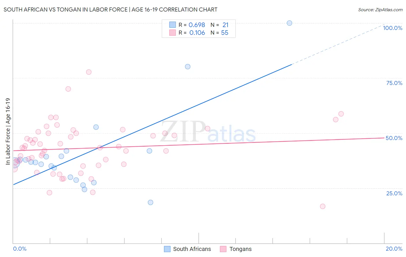 South African vs Tongan In Labor Force | Age 16-19