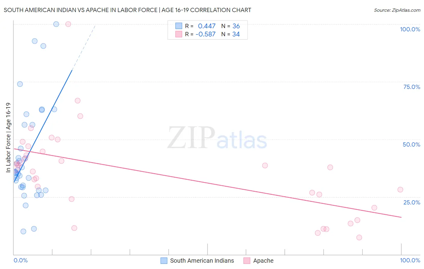 South American Indian vs Apache In Labor Force | Age 16-19