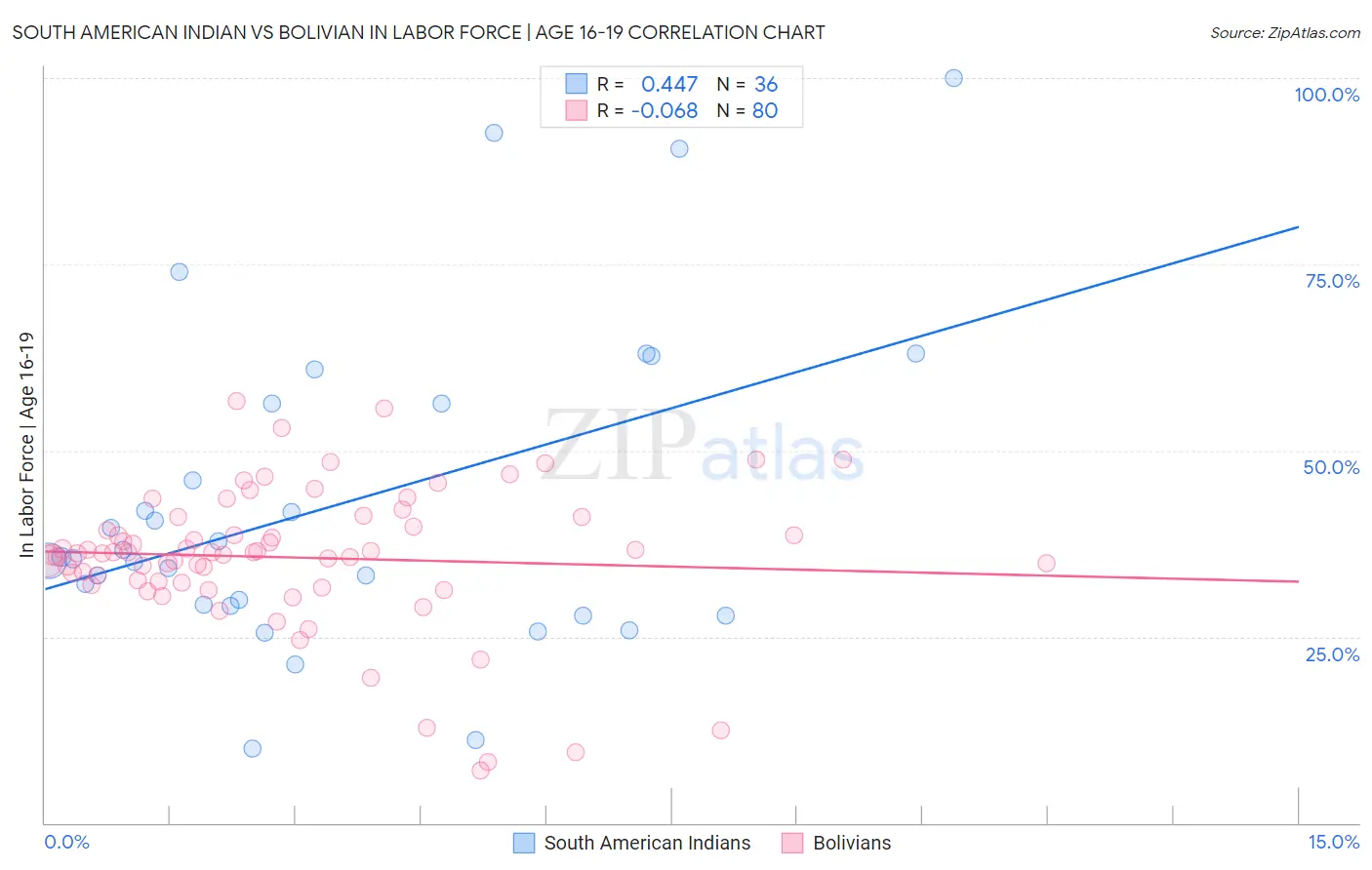 South American Indian vs Bolivian In Labor Force | Age 16-19