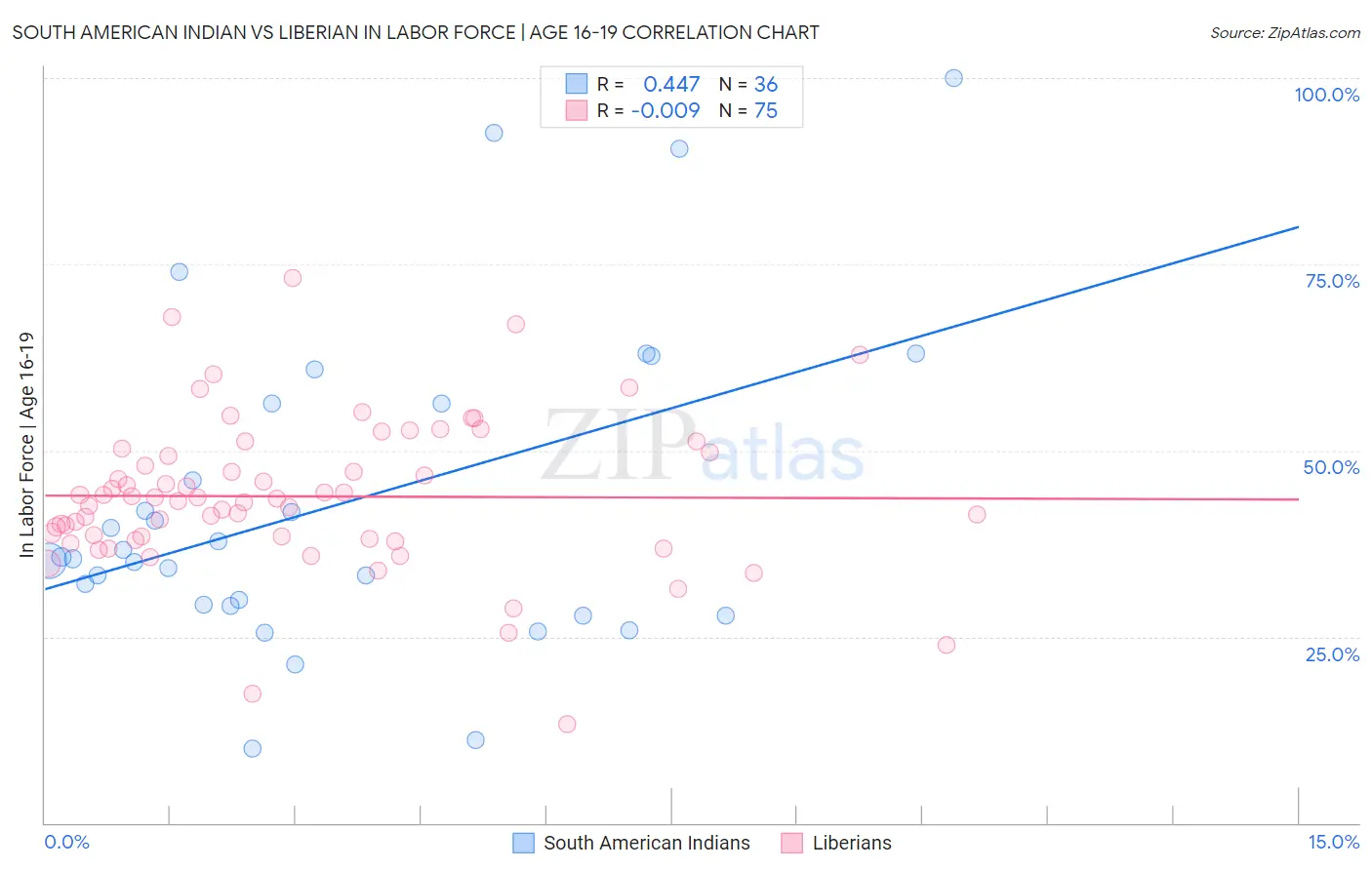 South American Indian vs Liberian In Labor Force | Age 16-19