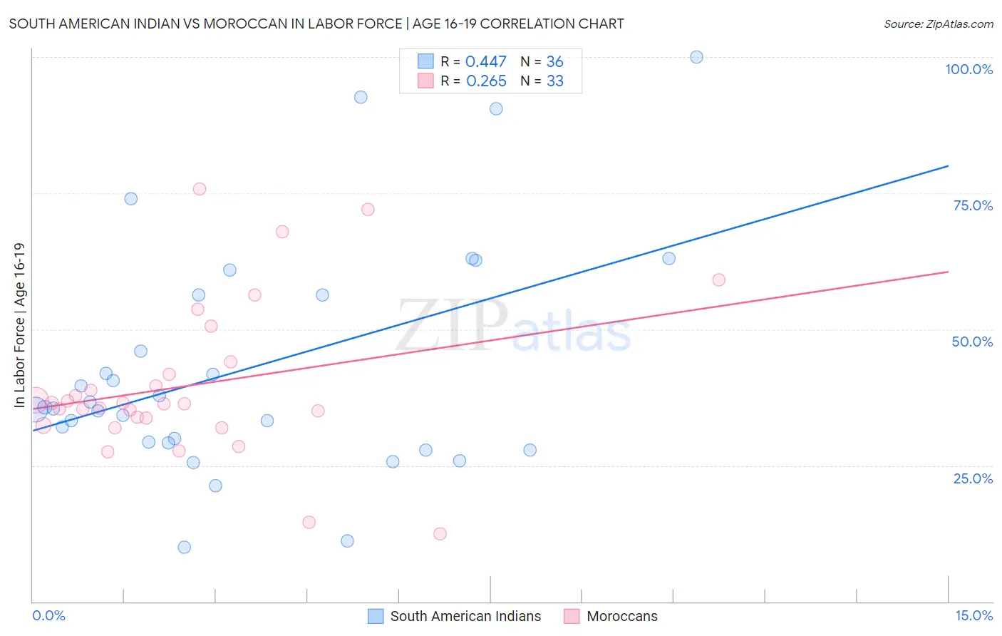 South American Indian vs Moroccan In Labor Force | Age 16-19