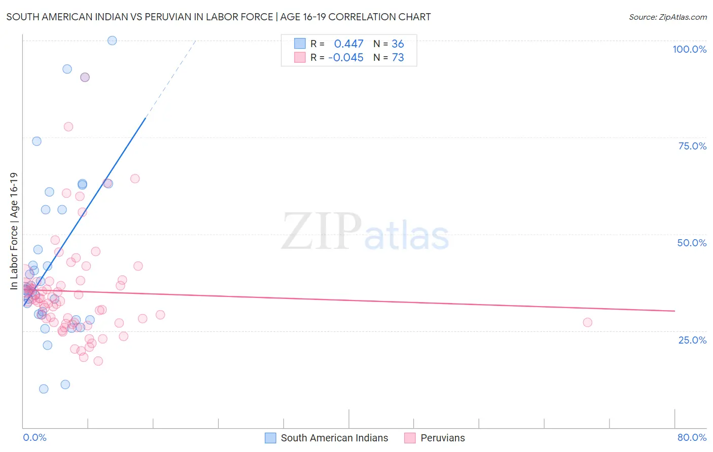 South American Indian vs Peruvian In Labor Force | Age 16-19