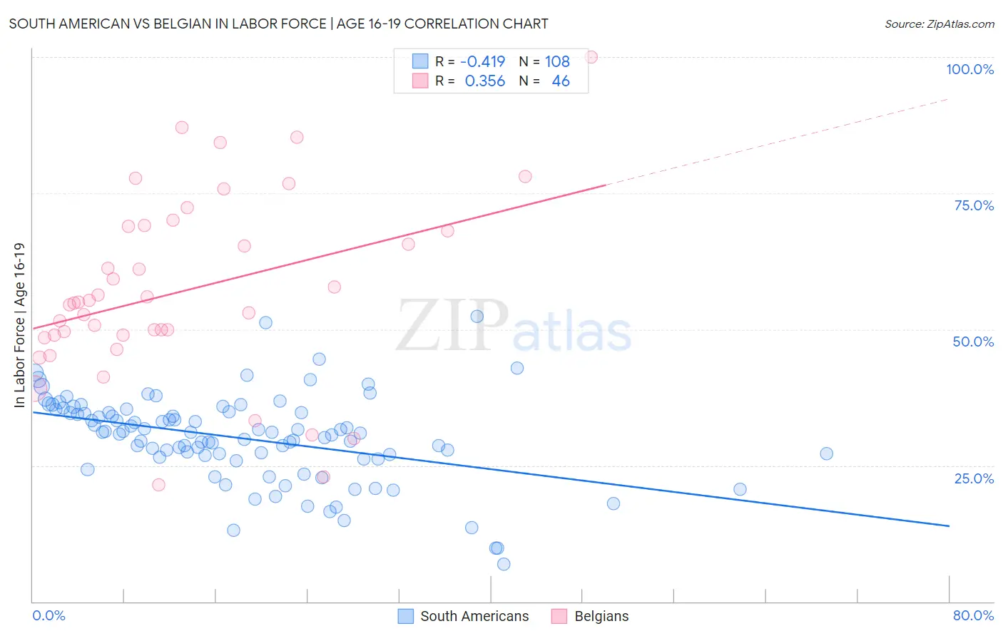 South American vs Belgian In Labor Force | Age 16-19