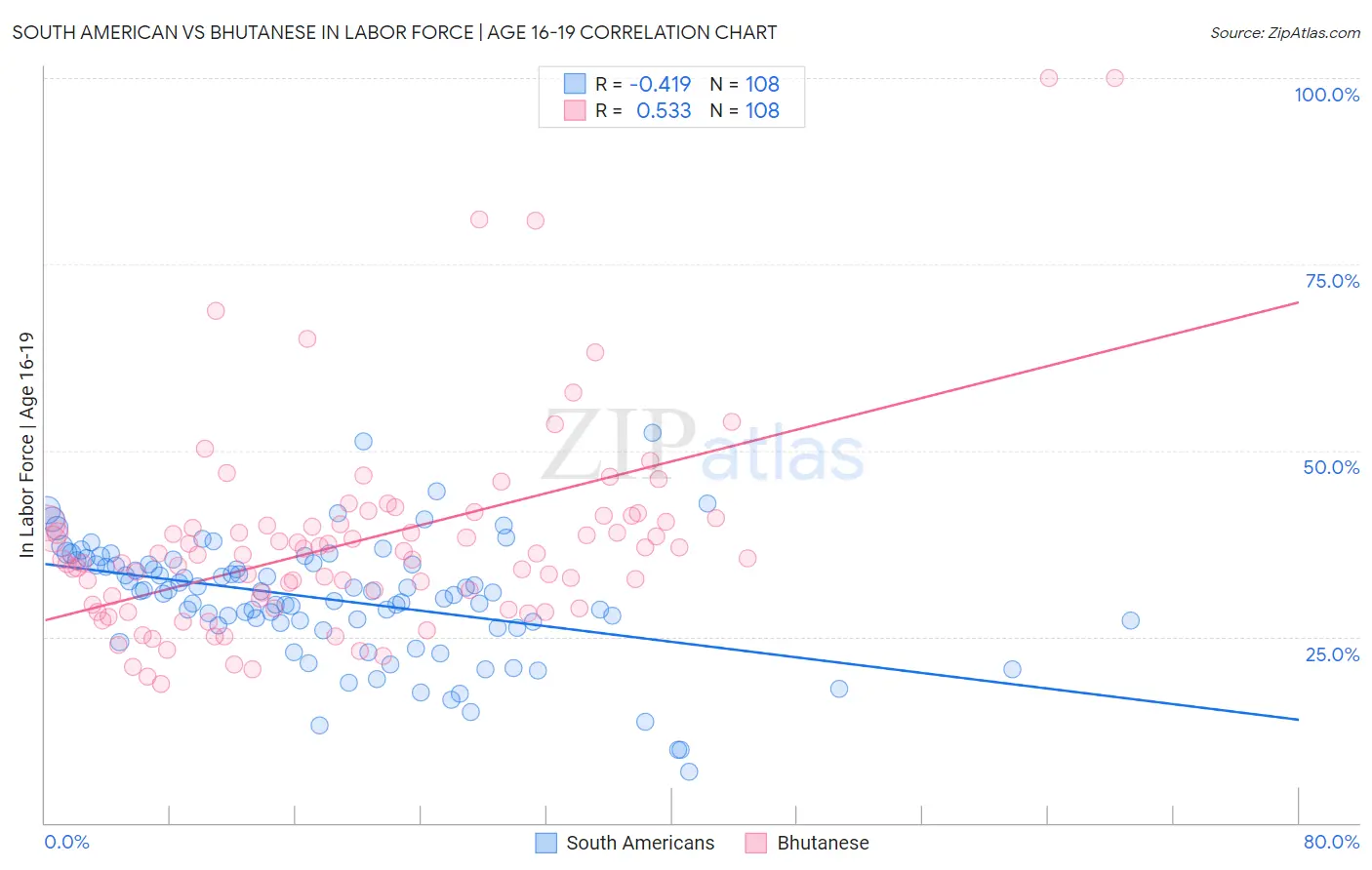 South American vs Bhutanese In Labor Force | Age 16-19